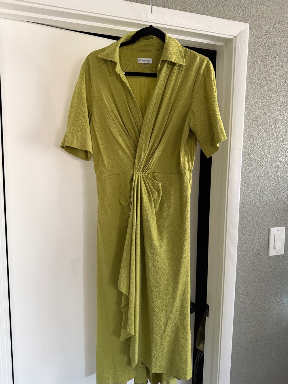 Calvin Klein Lime Green Draped Twist-Front Midi Dress